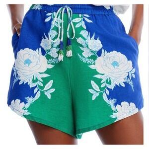 New FARM RIO Boho Luxe Tropical Linen Bohemian‎ Floral Linen Garden Short SMALL